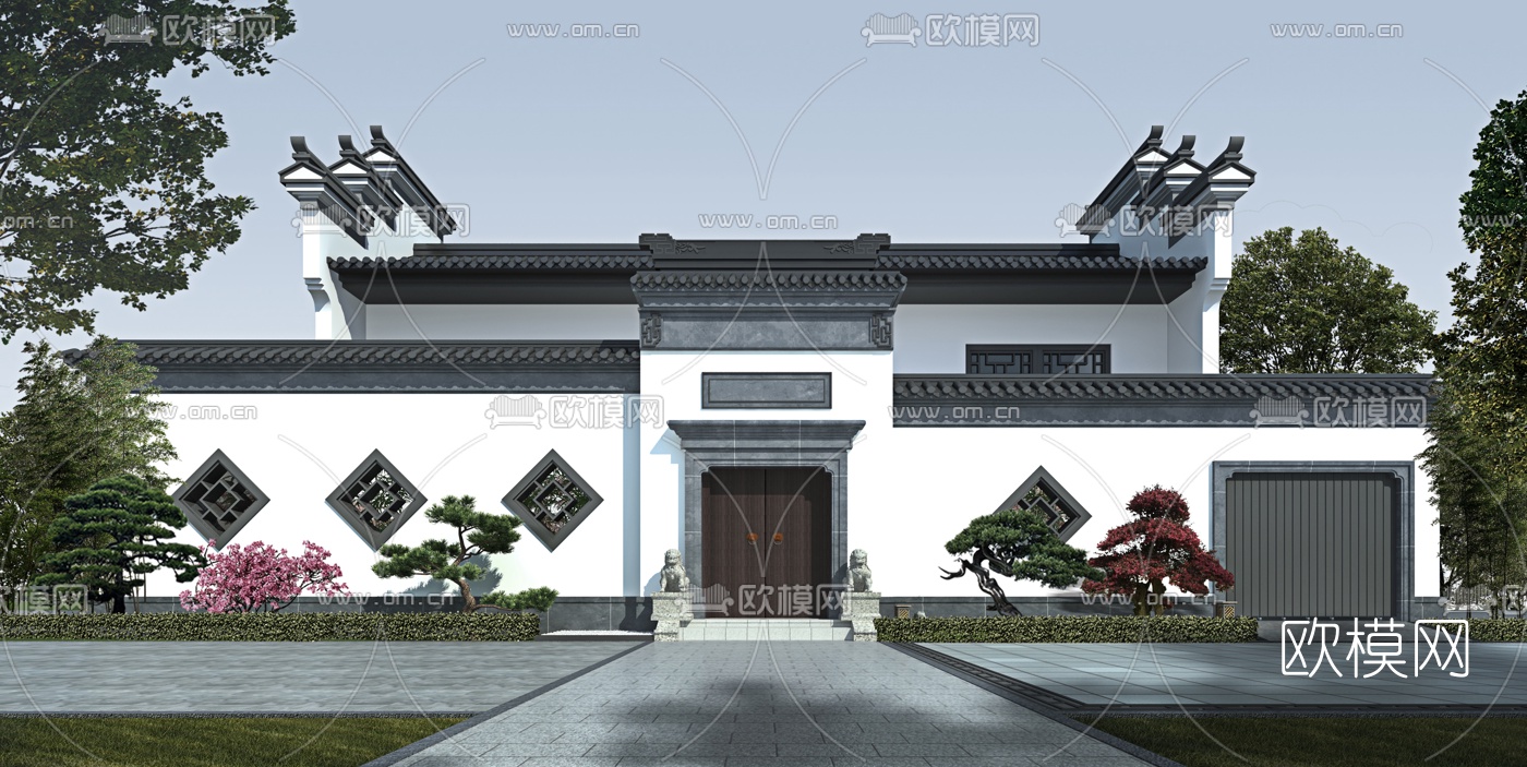 中式徽派民居建筑外观3d模型