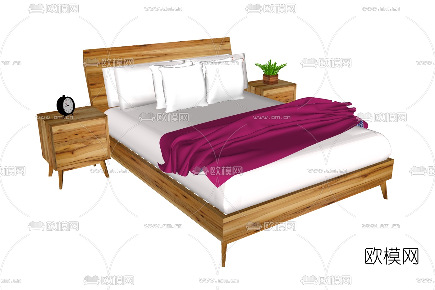 北欧原木双人床su模型下载