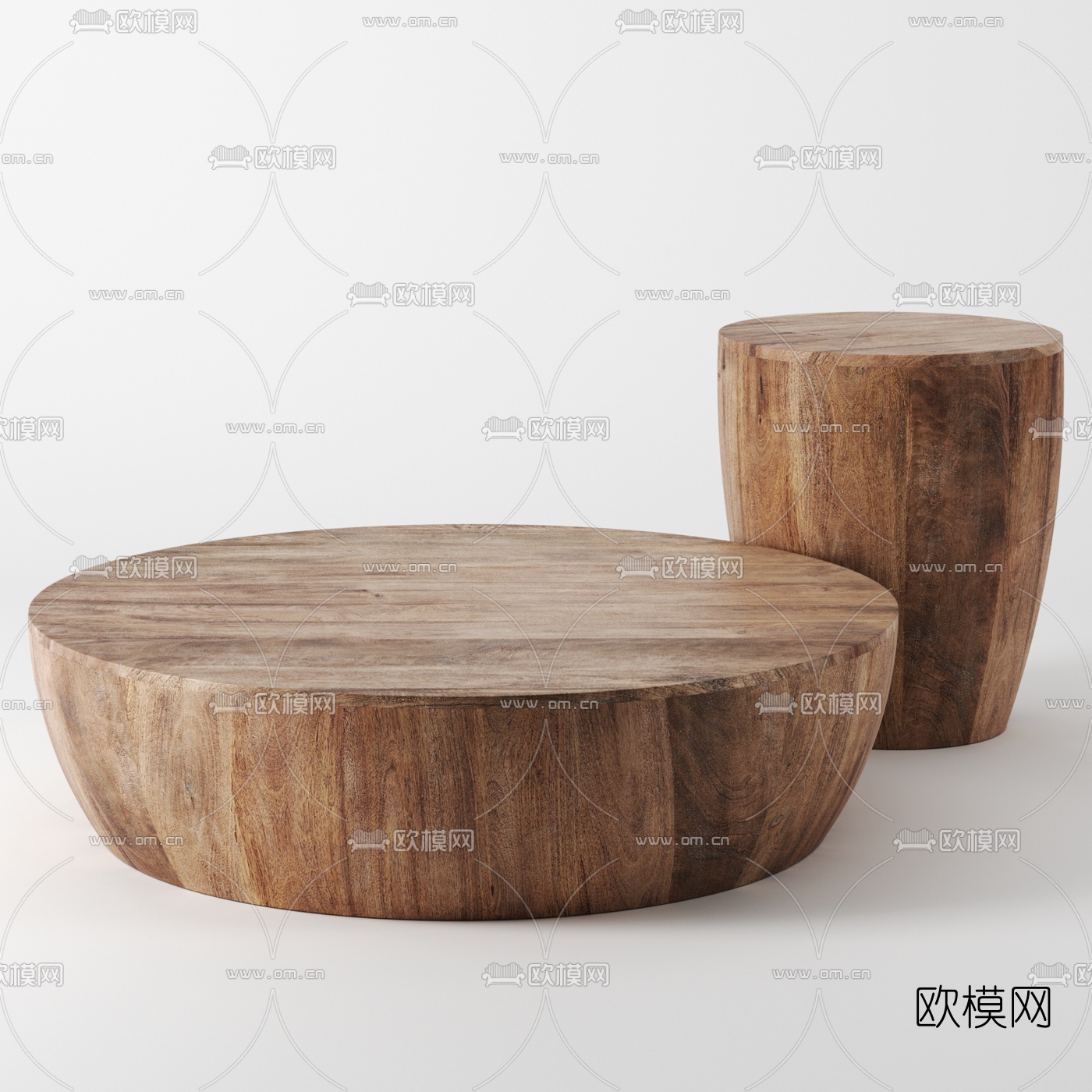 现代原木子母茶几免费3d模型