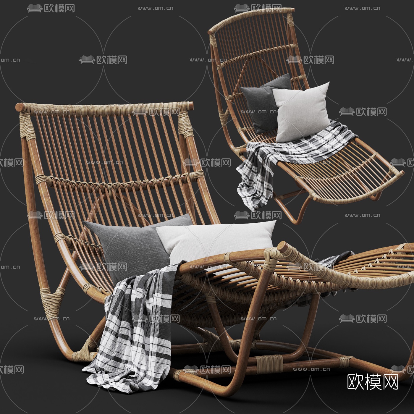 现代藤编躺椅3d模型
