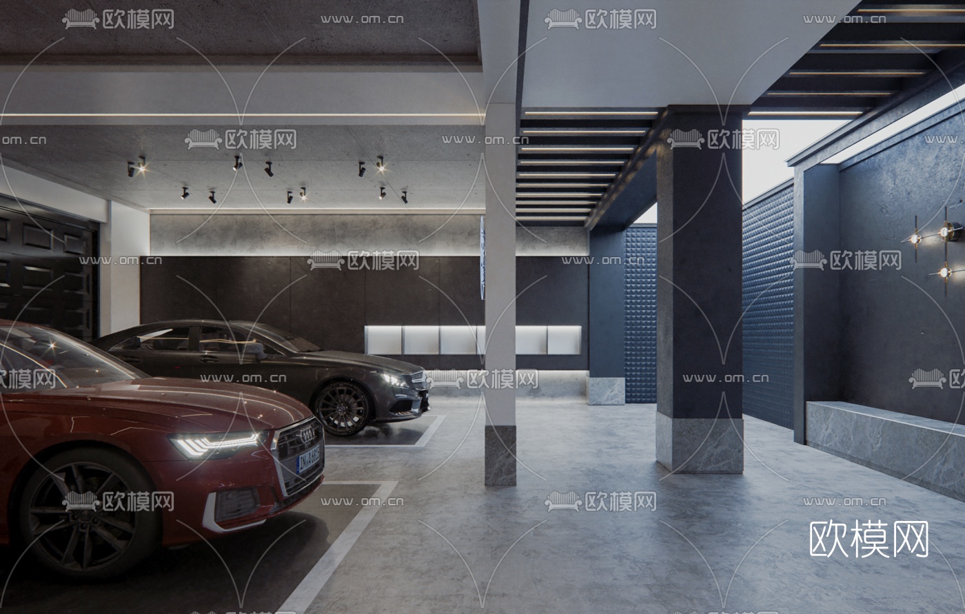 现代地下车库3d模型下载（渲染图3）