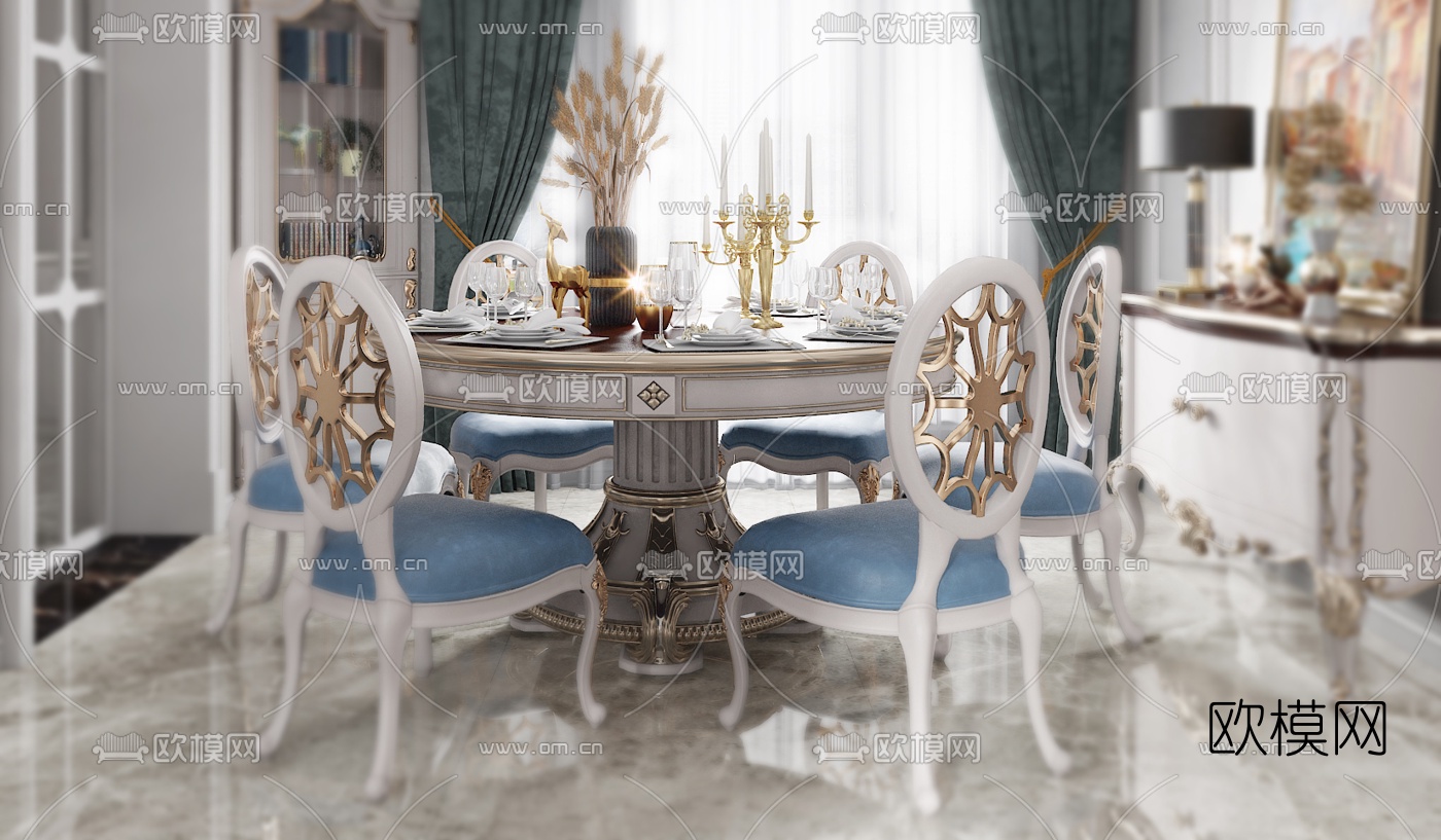 简欧客厅餐厅3d模型下载（渲染图4）