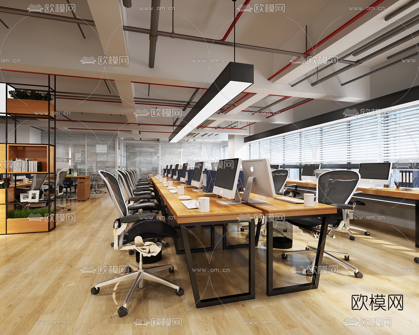 现代敞开式办公室免费3d模型下载