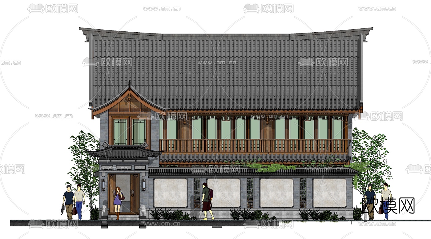 中式四合院su模型下载（渲染图1）