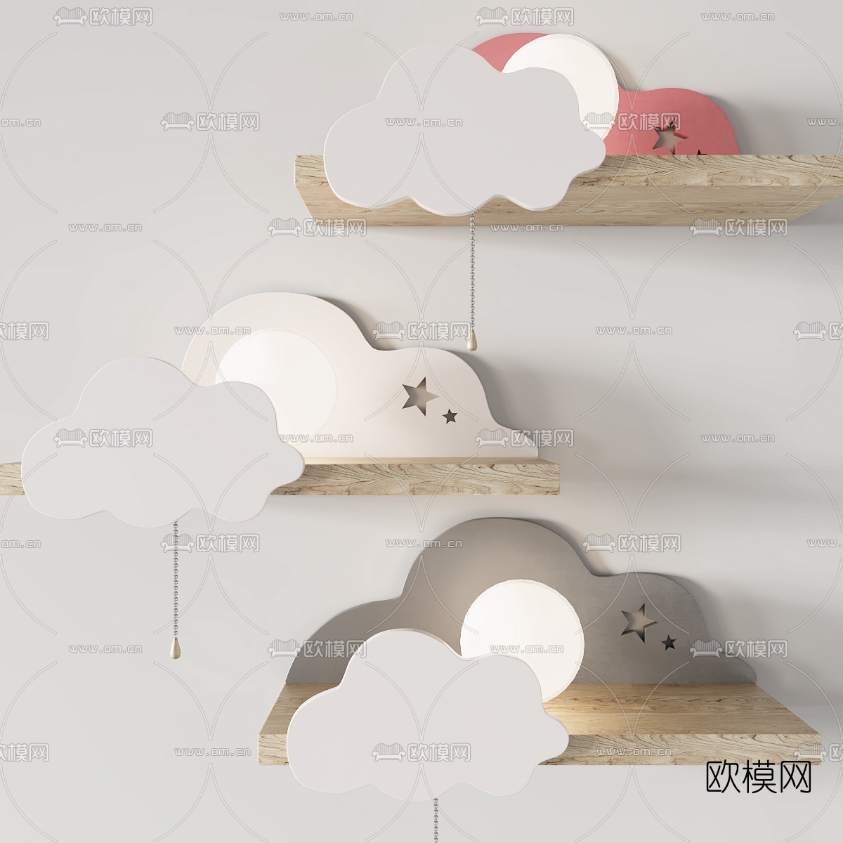 北欧儿童云朵壁灯3d模型下载（渲染图1）
