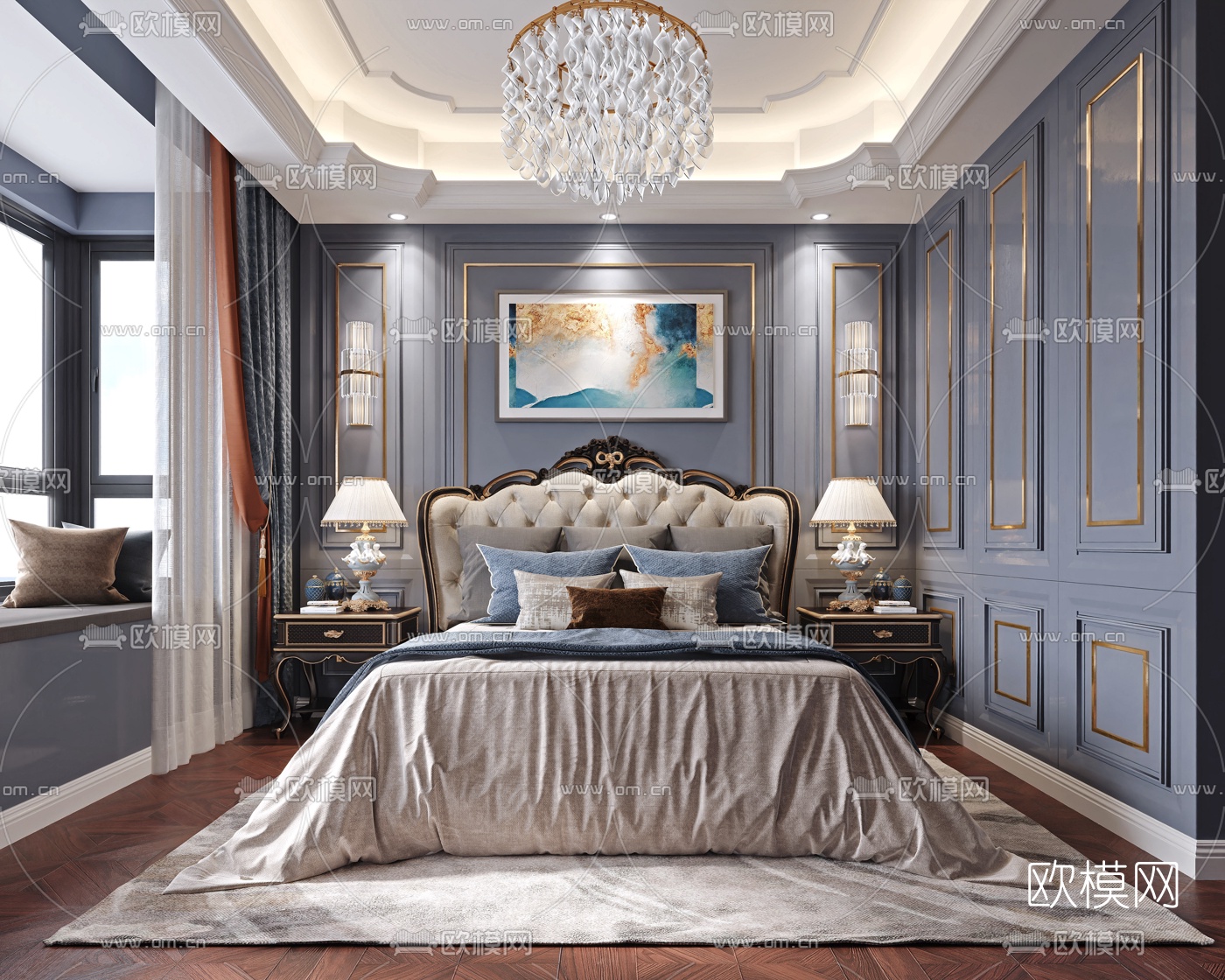 简欧卧室主人房3d模型下载