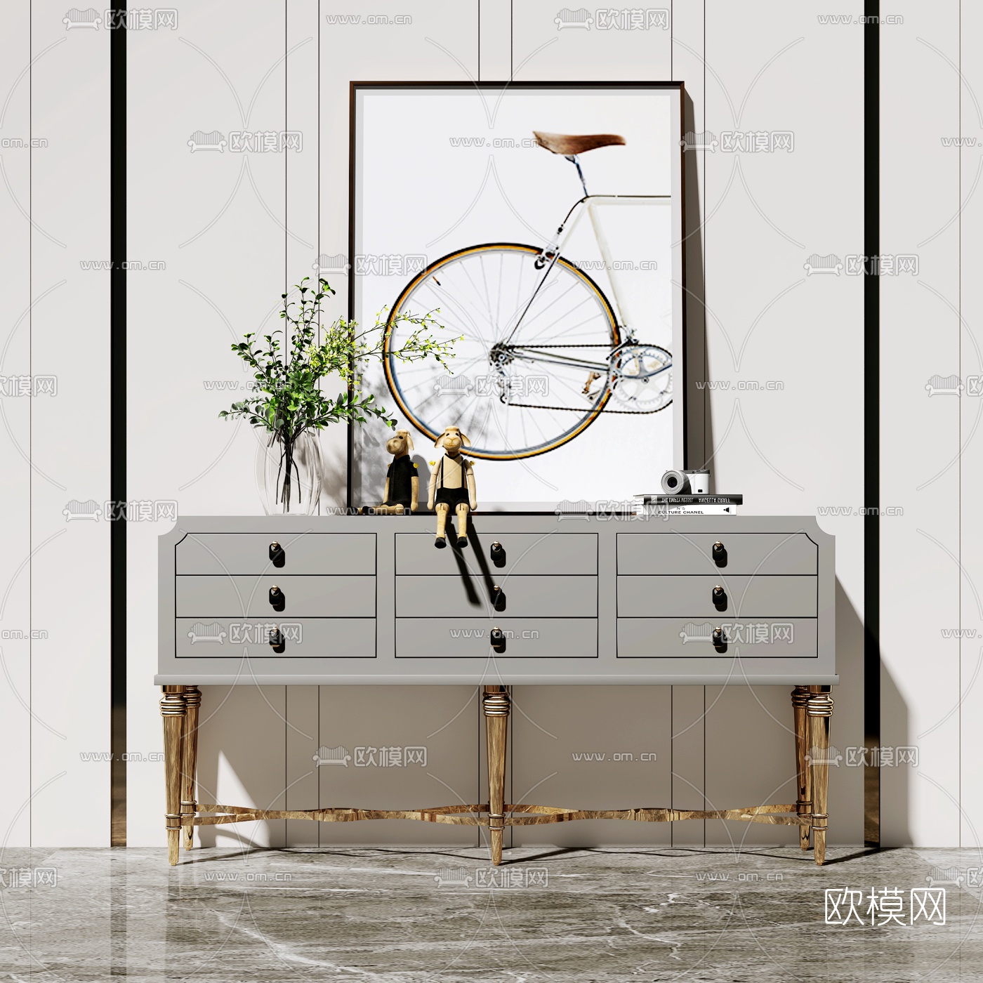 美式简约玄关柜边柜3d模型下载