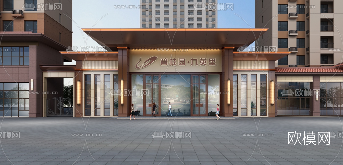 新中式售楼处门面3d模型