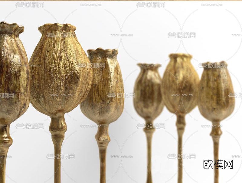 现代金属罂粟荚摆件免费3d模型下载（渲染图2）