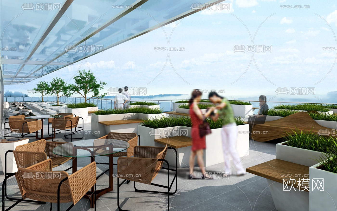 现代办公楼露台休息区3d模型下载