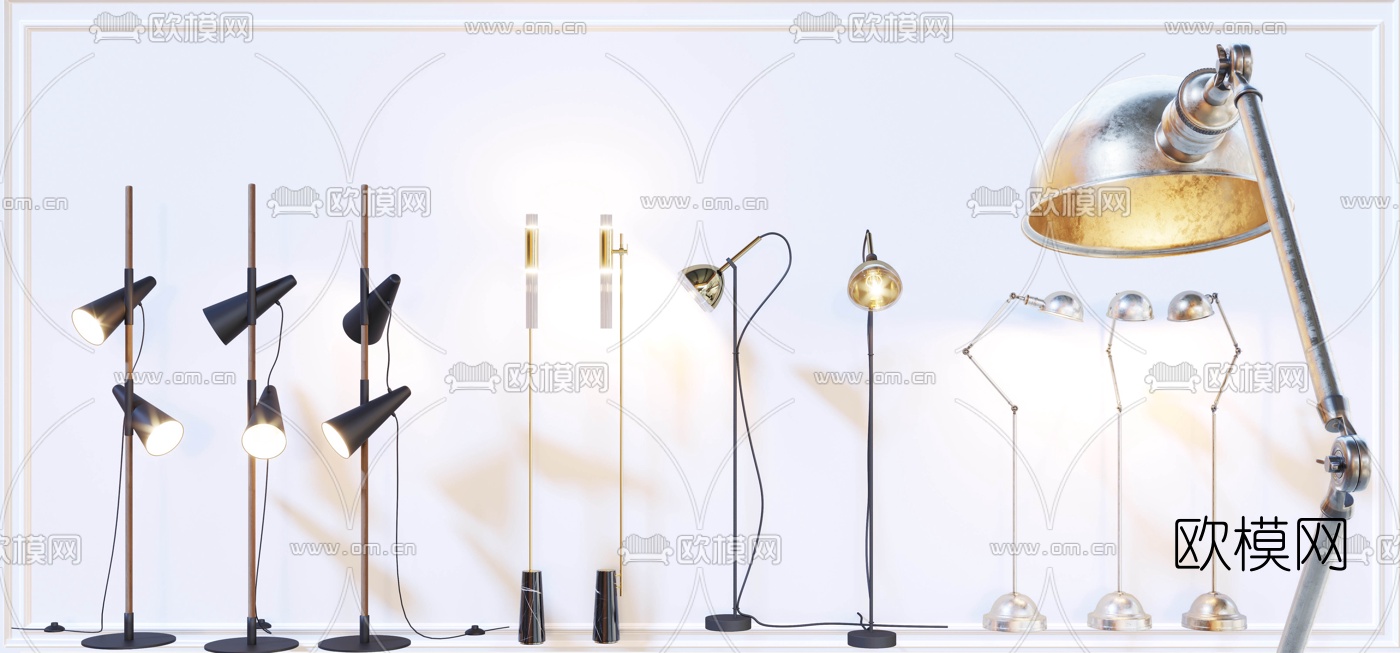 现代金属烤漆落地灯3d模型下载（渲染图1）