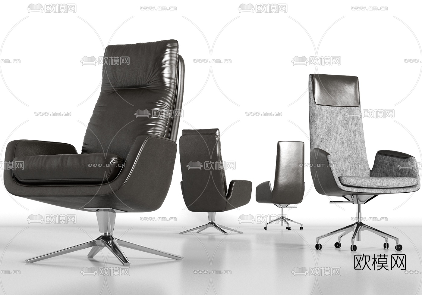 现代轻奢皮革办公椅组合3d模型下载