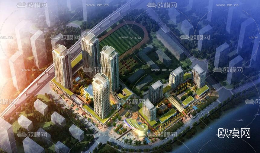 现代住宅商业区su模型下载（渲染图3）