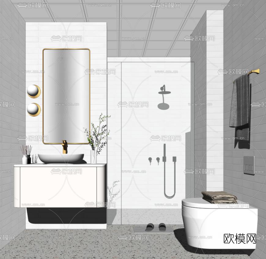 北欧卫生间浴室su模型下载