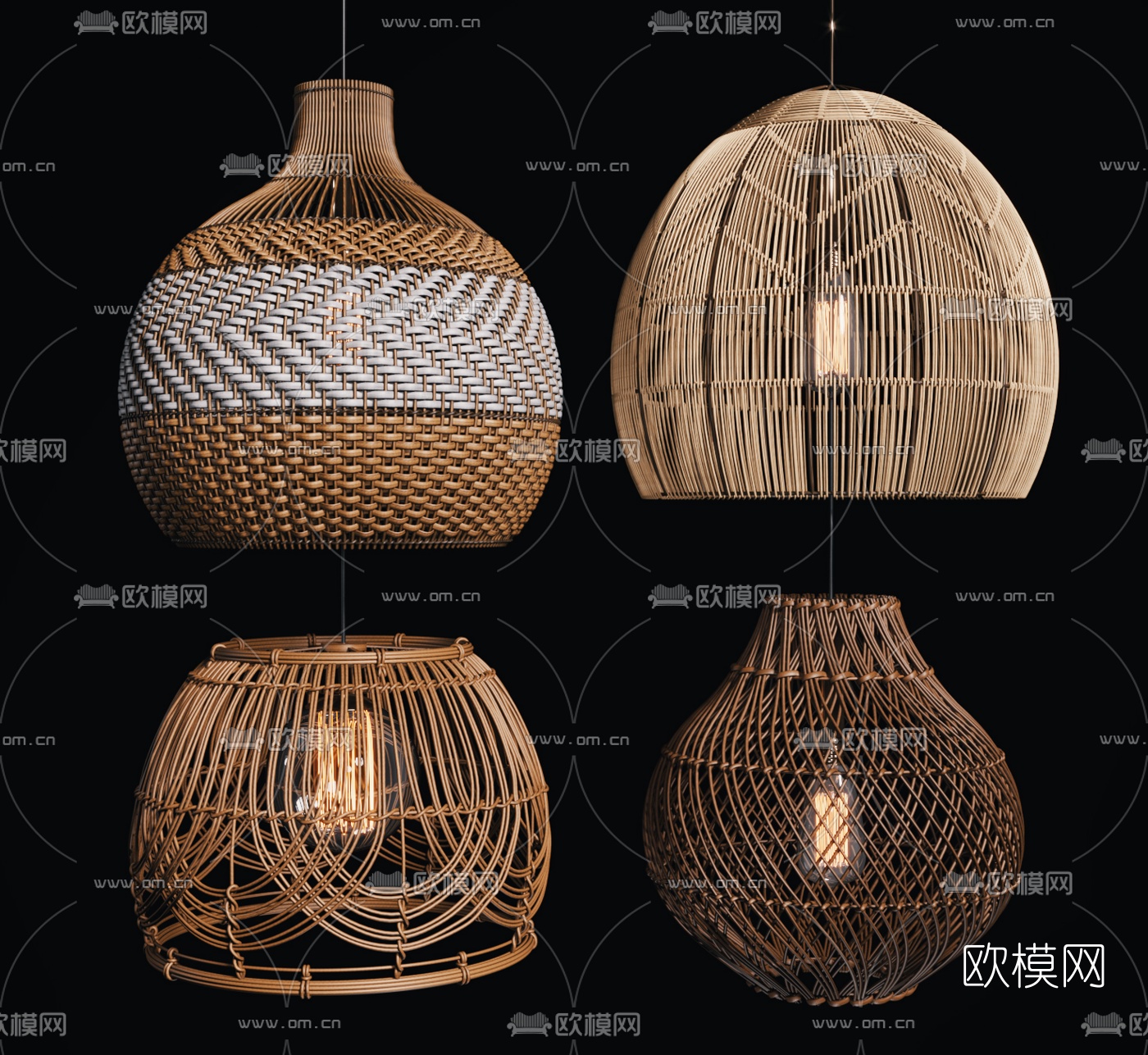 自然风藤编镂空吊灯3d模型下载