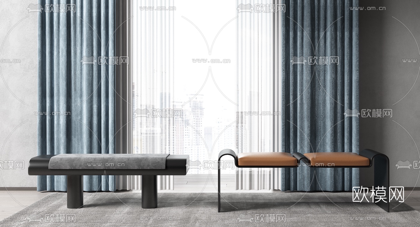 现代床尾凳脚踏3d模型下载