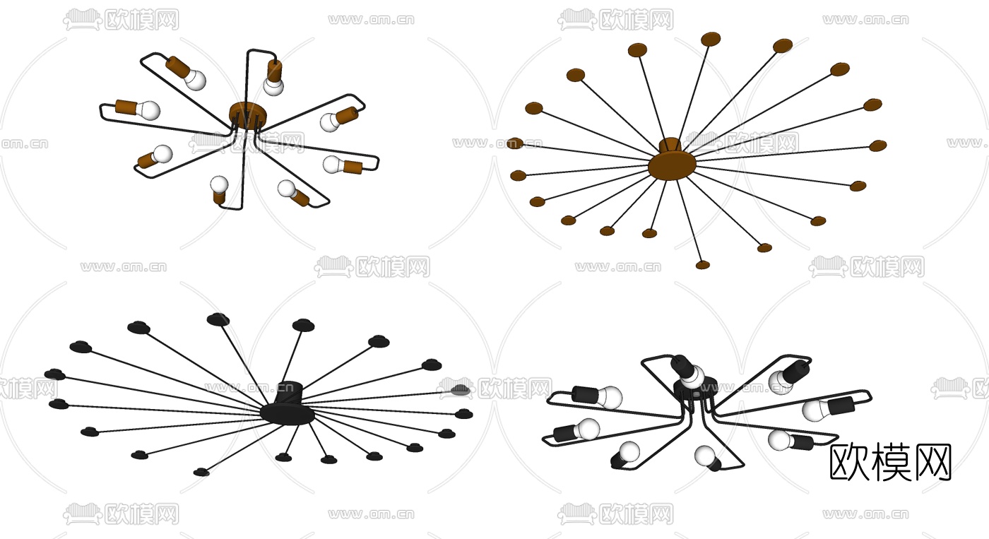 现代金属吸顶灯su模型下载