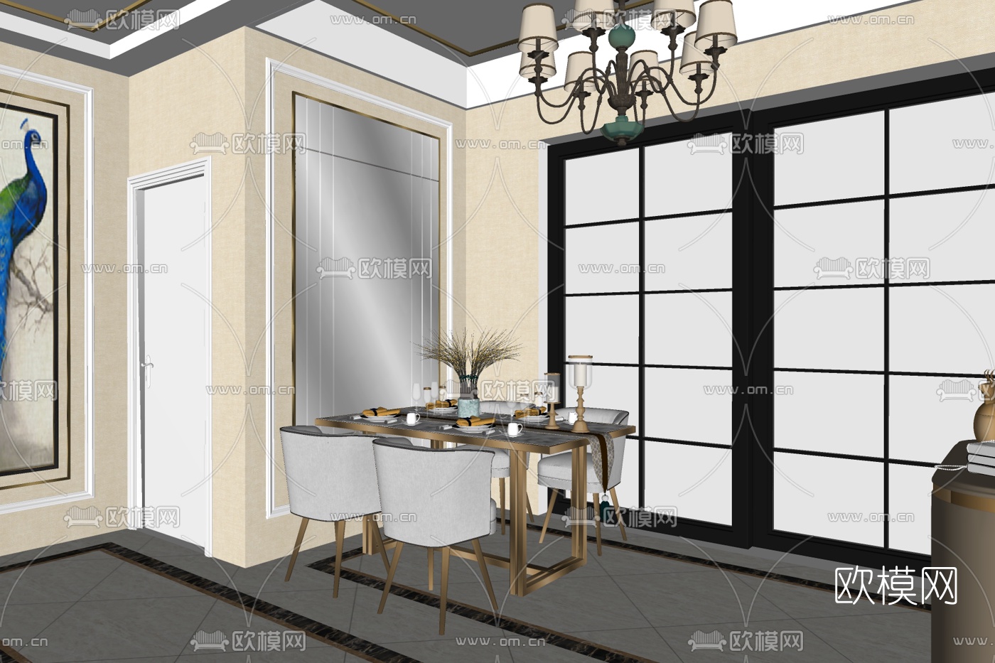 现代餐厅免费su模型下载