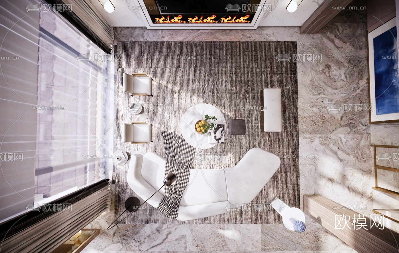 现代挑空客厅su模型下载（渲染图3）