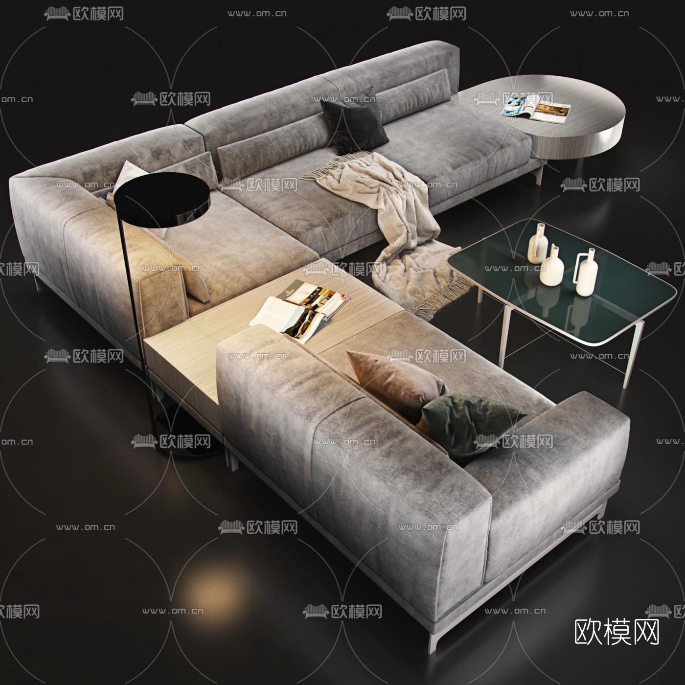 现代布艺转角沙发组合3d模型