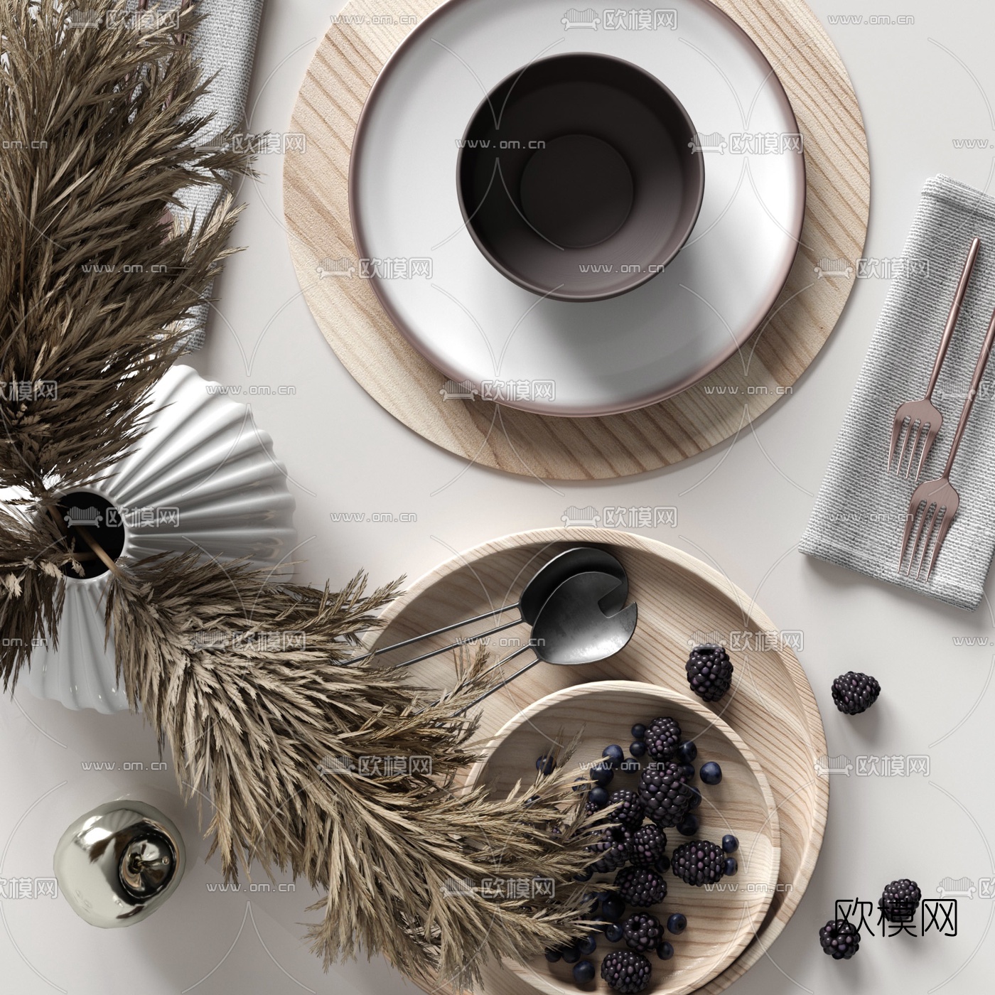 北欧红酒餐具麦穗摆饰3d模型下载（渲染图2）