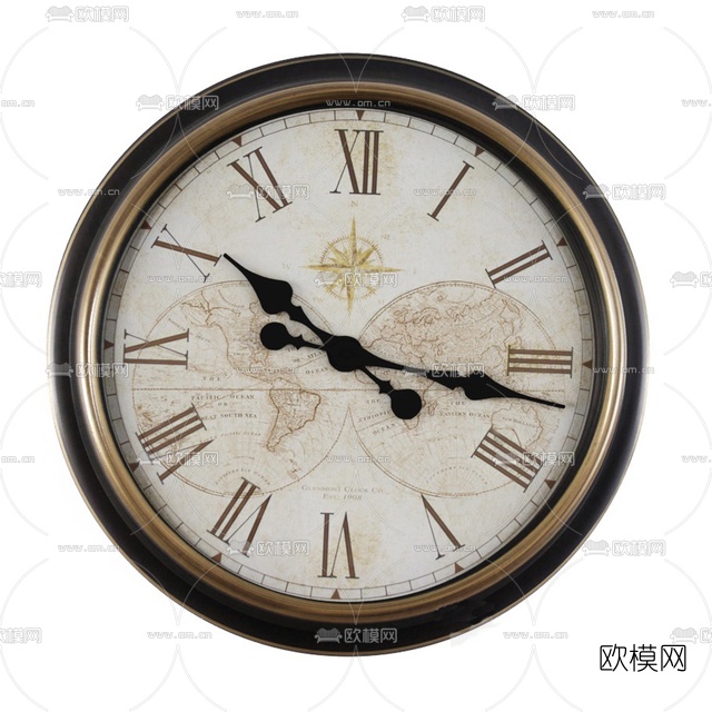 简欧金属挂钟免费3d模型下载