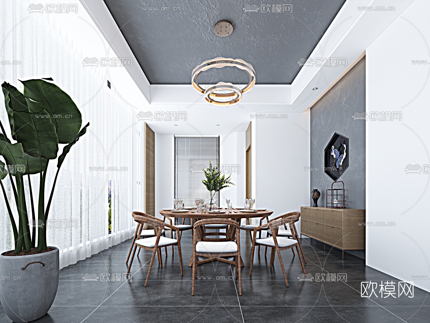 新中式餐厅包房免费3d模型下载（渲染图1）