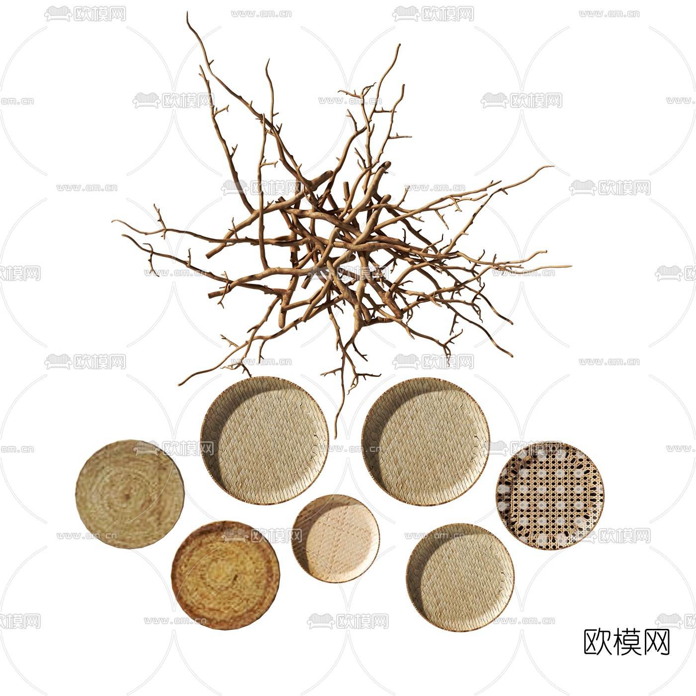 新中式树枝墙饰挂件3d模型