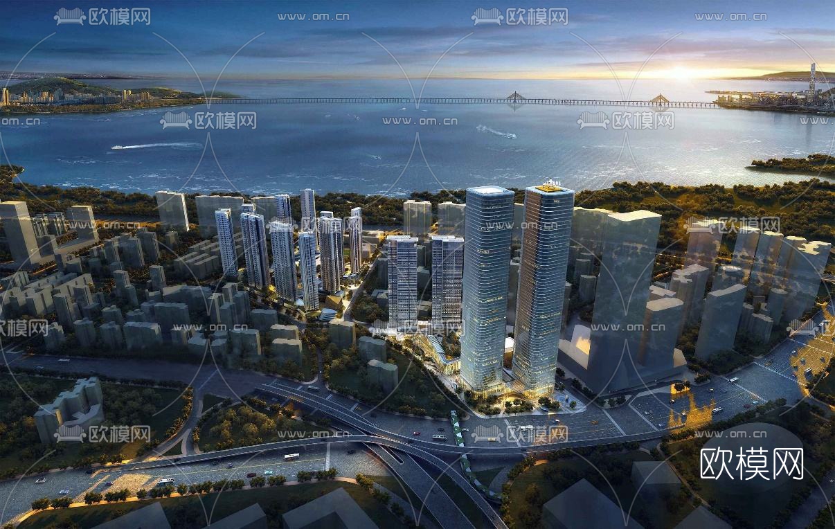 现代商业区鸟瞰su模型下载（渲染图1）