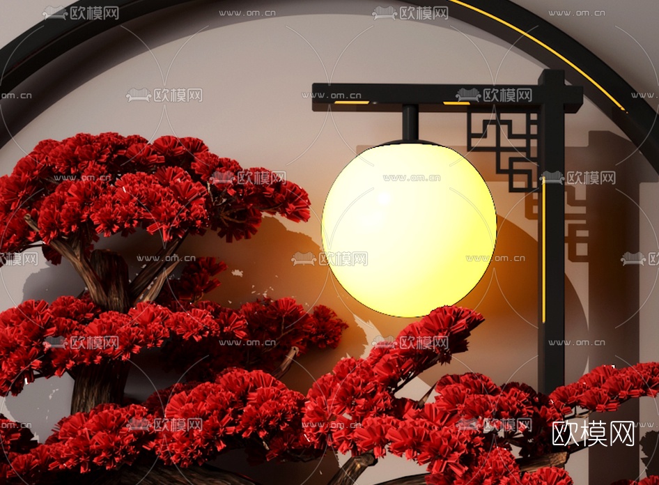 新中式禅意墙饰挂件3d模型