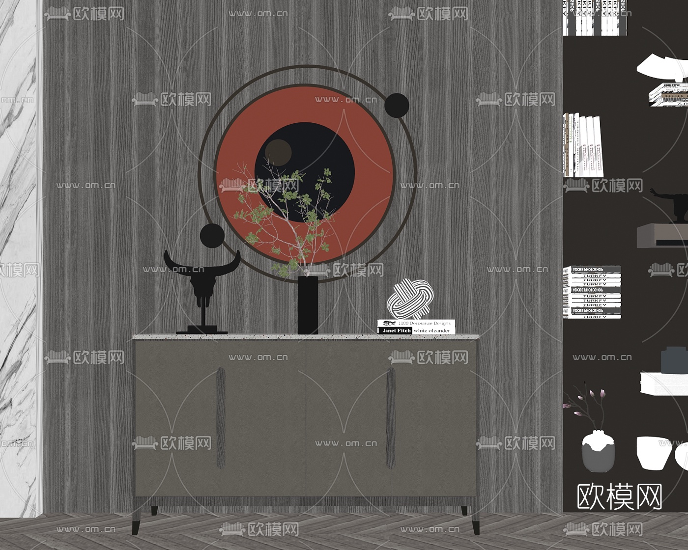 现代轻奢端景柜su模型下载（渲染图2）