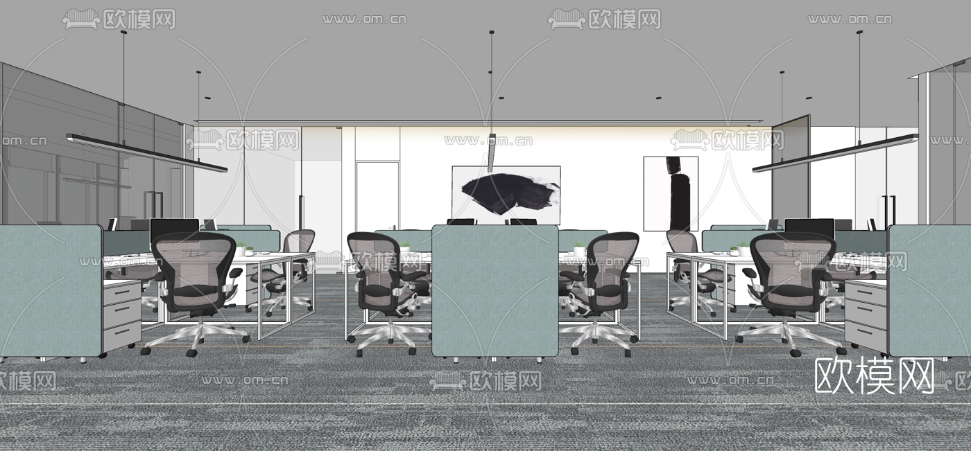 现代办公区su模型下载（渲染图2）