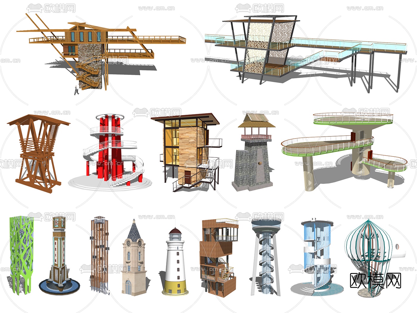 现代瞭望塔观景台景观塔su模型下载_ID10256214_sketchup模型下载-欧模网