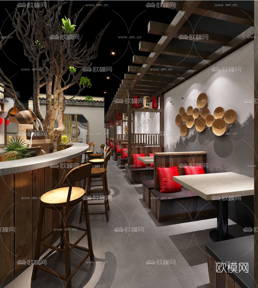 中式餐厅免费3d模型下载（渲染图2）