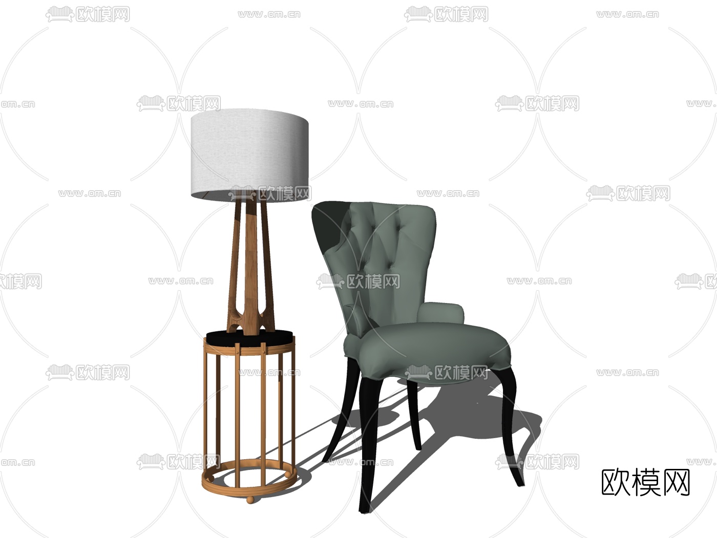 欧式布艺单椅su模型下载