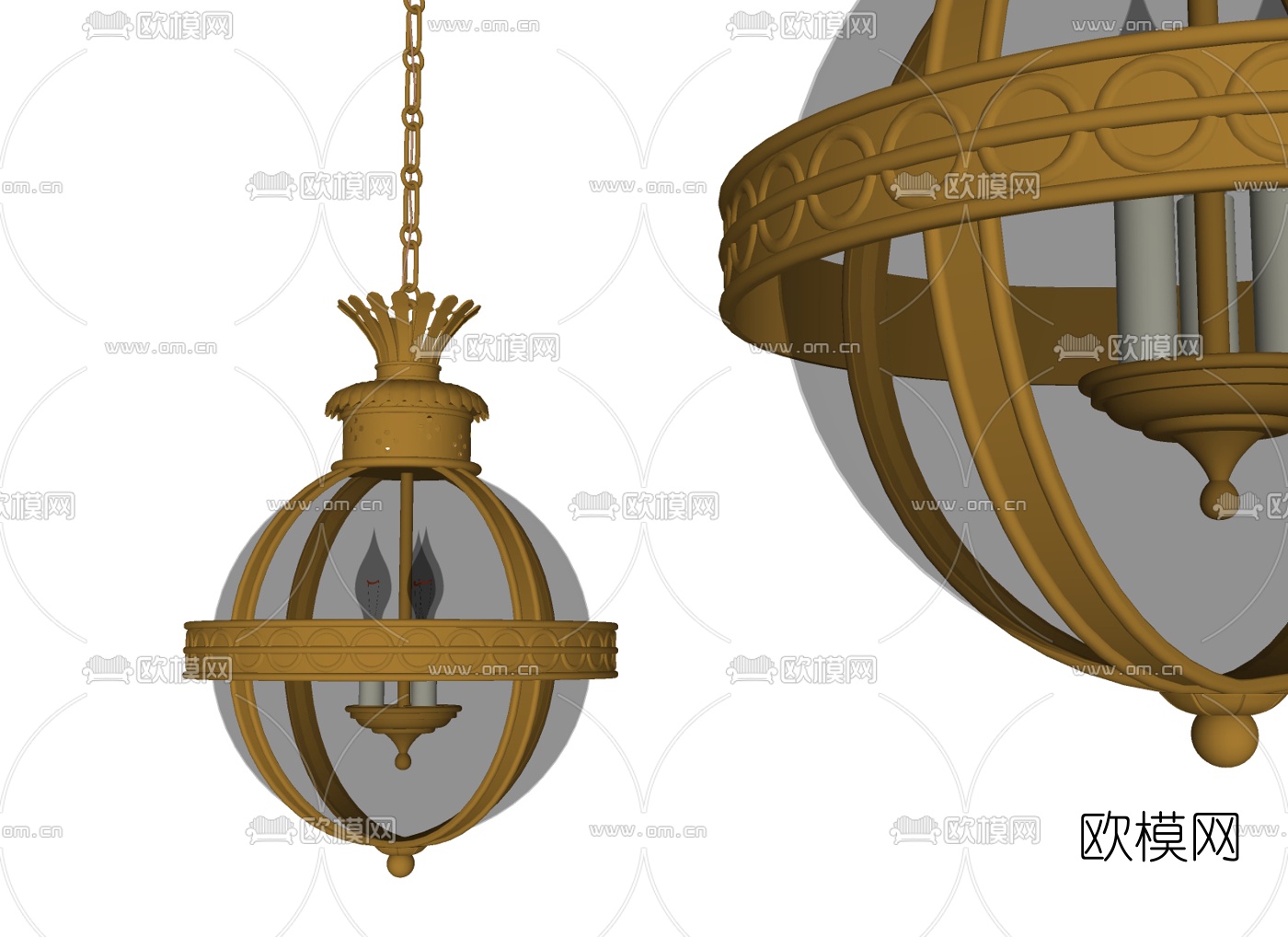 欧式古典金属小吊灯su模型下载（渲染图2）