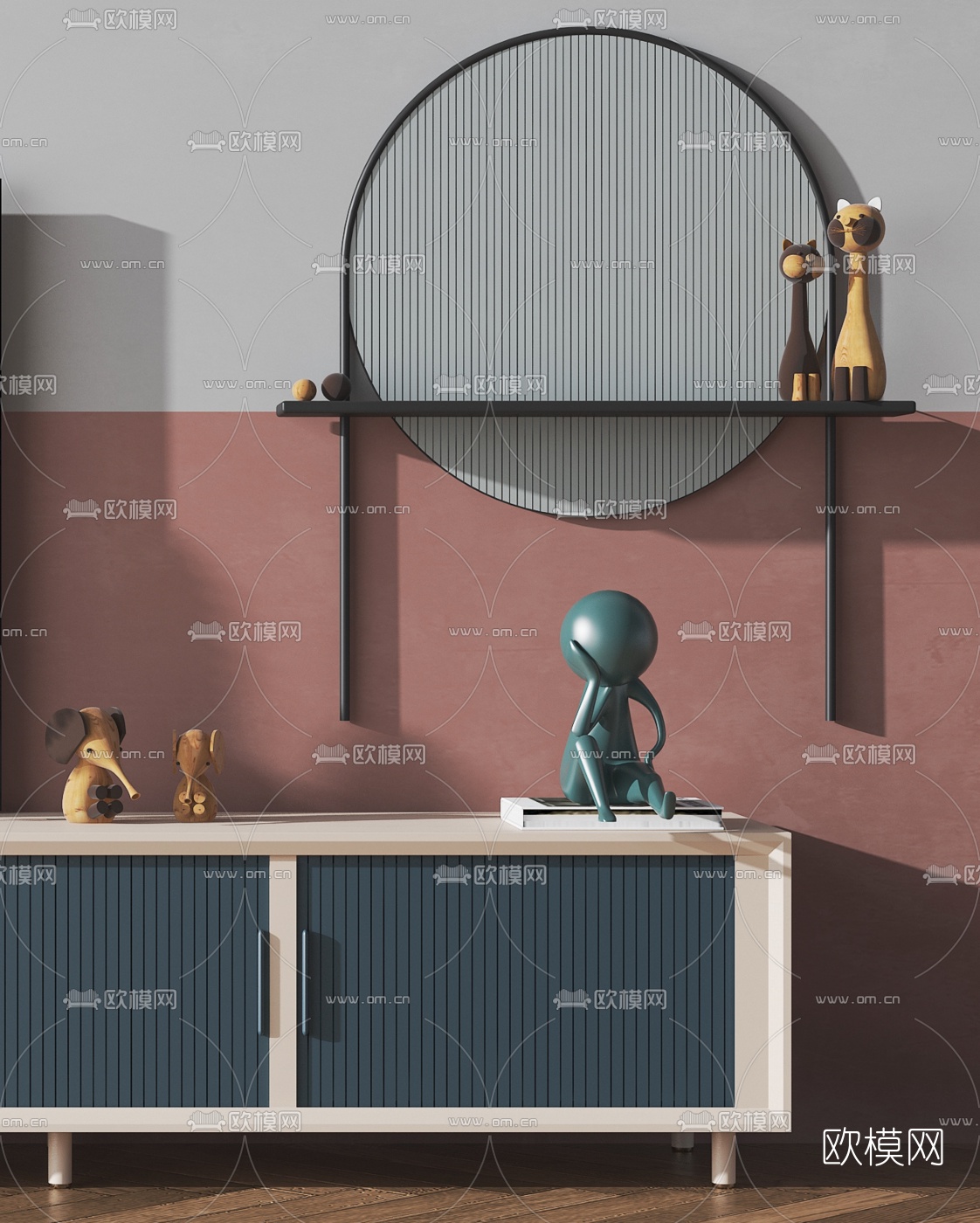 北欧抽屉电视柜3d模型下载（渲染图3）