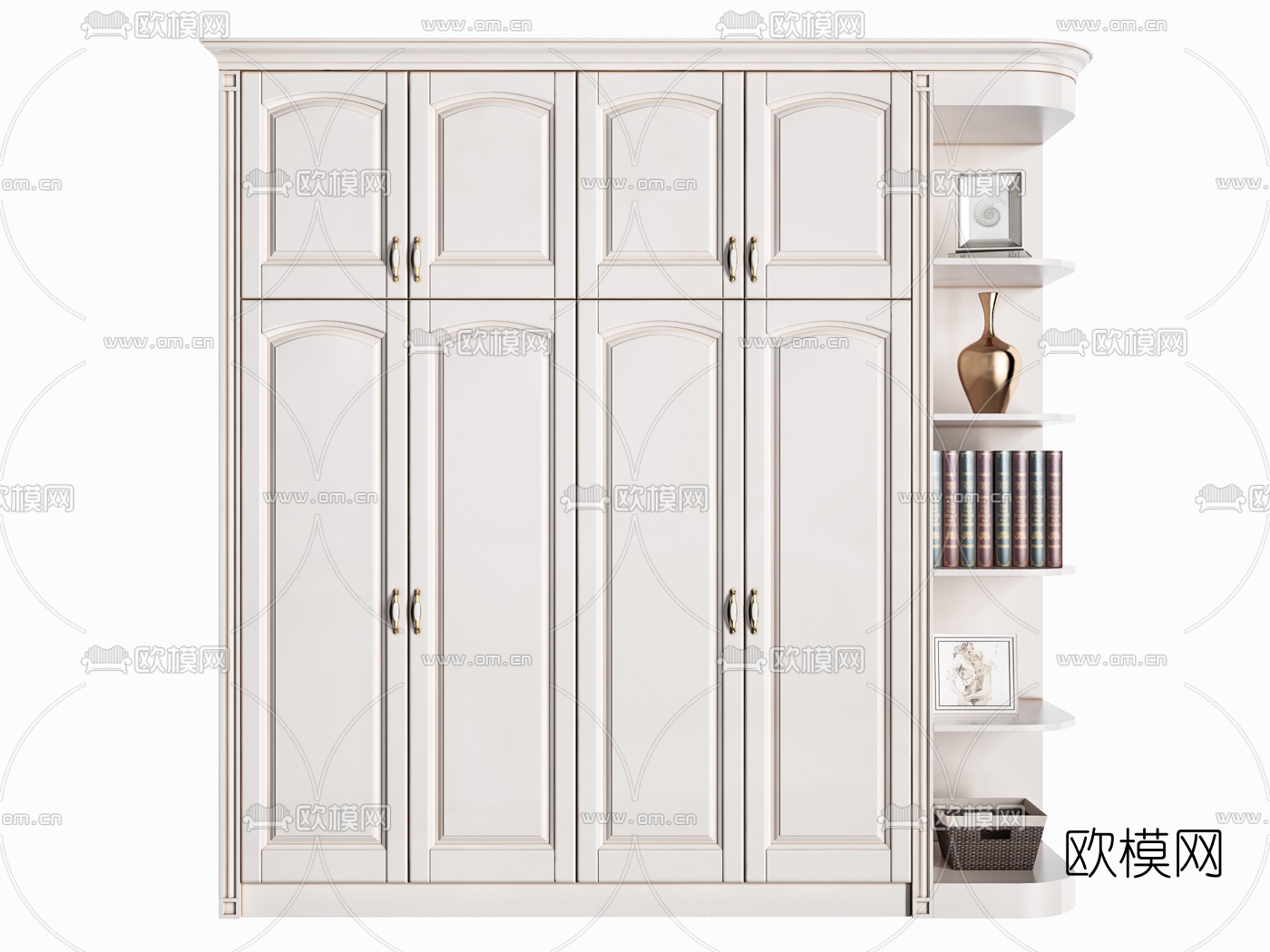 简欧平开门衣柜3d模型下载（渲染图3）