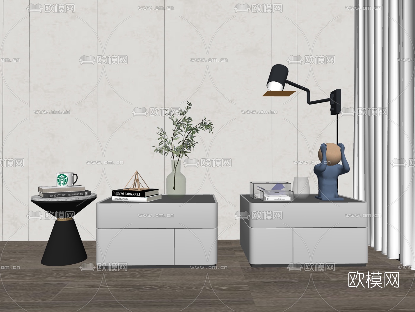 现代轻奢床头柜su模型下载（渲染图2）