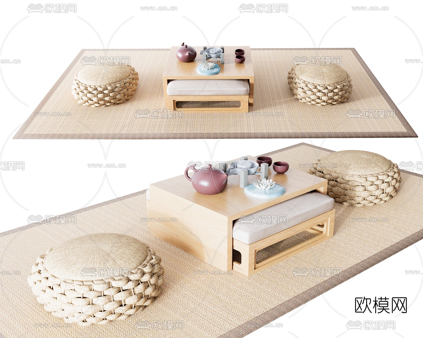 日式榻榻米茶桌椅3d模型