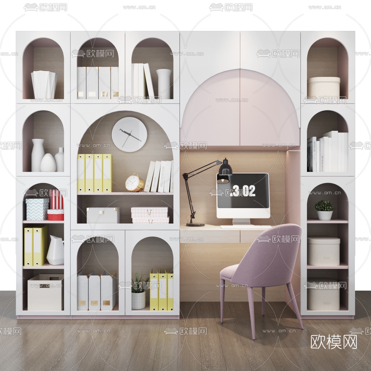北欧儿童书桌书柜3d模型下载（渲染图4）