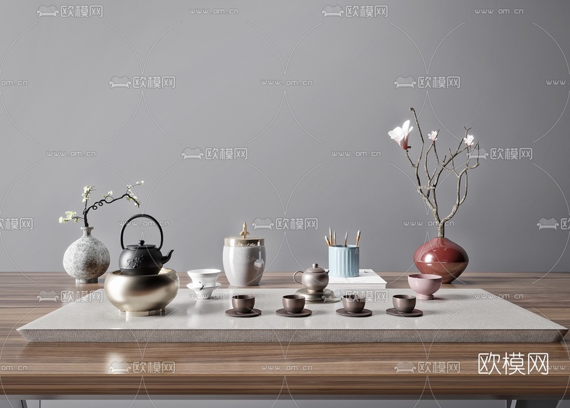 新中式茶具花瓶摆件3d模型下载