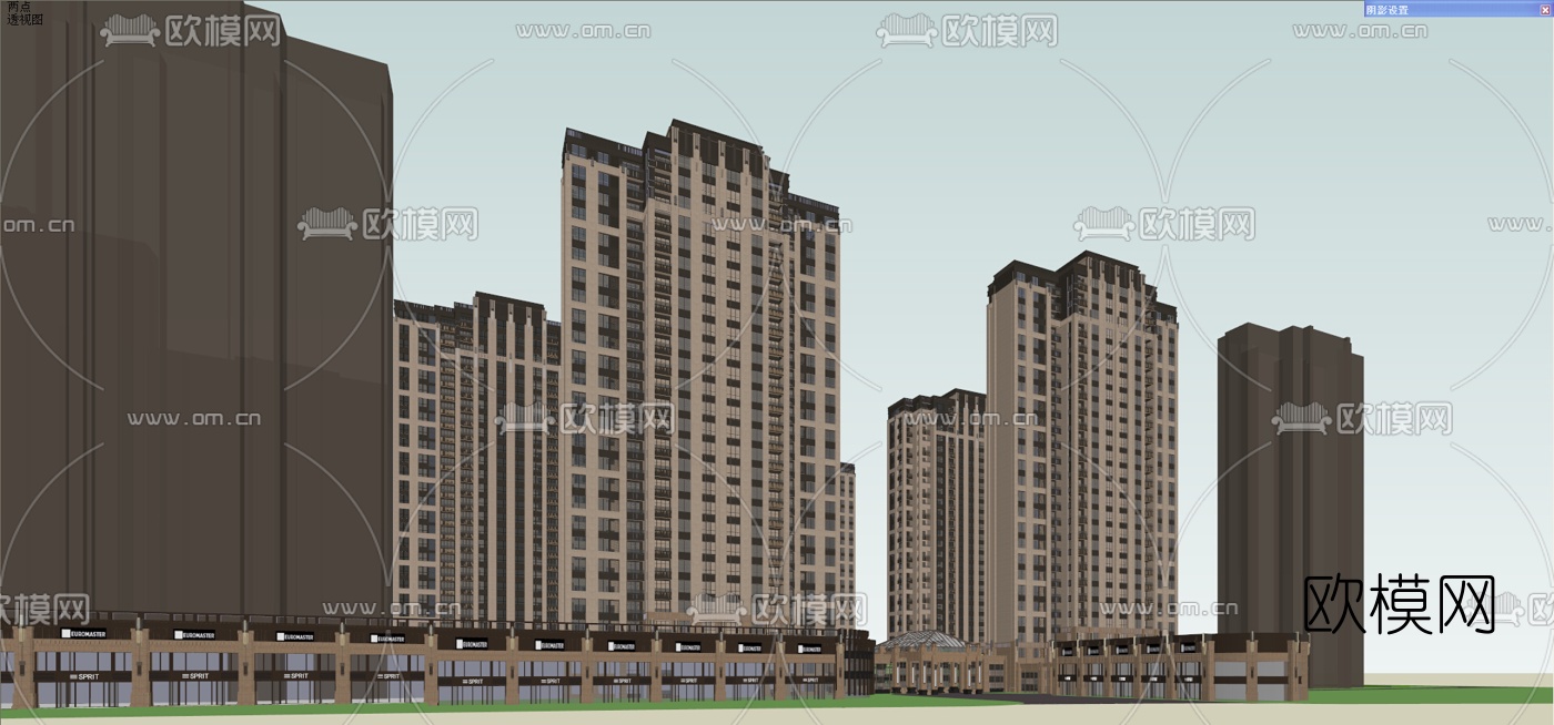 新中式高层住宅外观su模型下载（渲染图4）