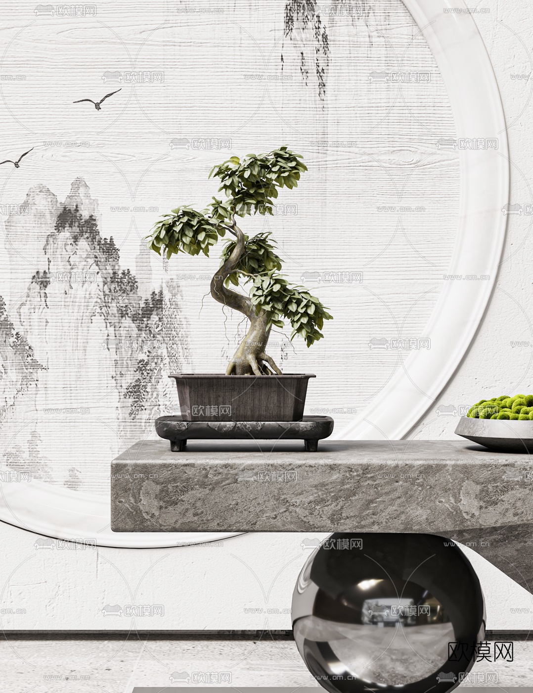 新中式大理石接待台3d模型下载（渲染图3）