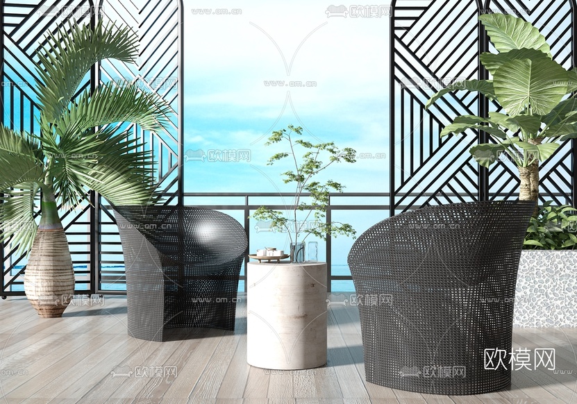 现代户外藤编休闲椅3d模型下载