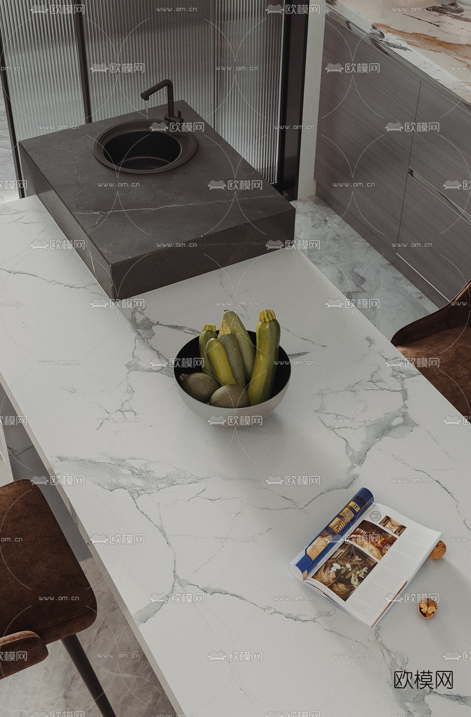 现代轻奢别墅大堂餐厅3d模型下载（渲染图6）