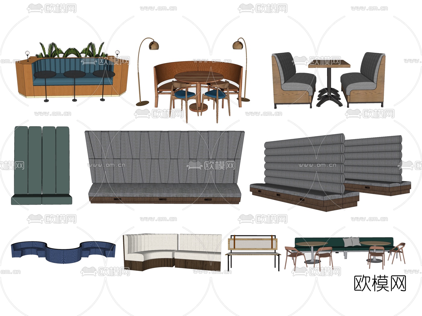 现代卡座高背沙发su模型下载