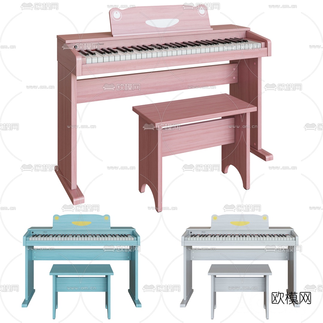 现代儿童钢琴3d模型下载（渲染图1）