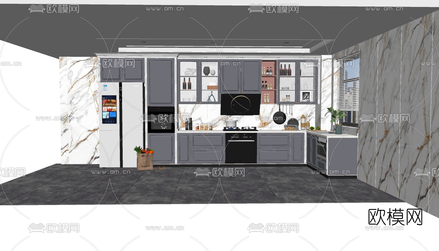 现代厨房橱柜su模型下载