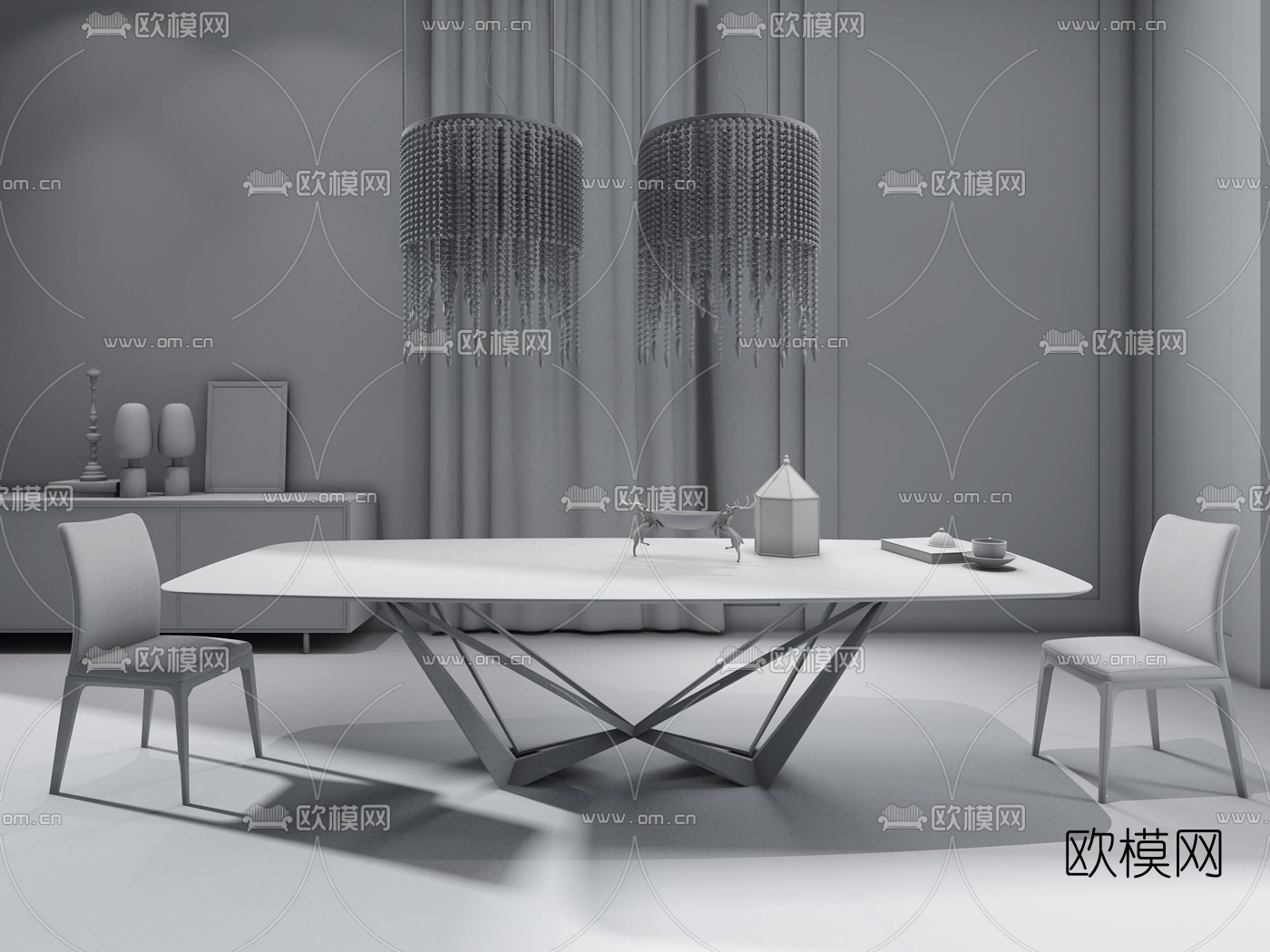 Paplo Cattelan设计 现代餐桌椅组合3D模型下载（渲染图2）